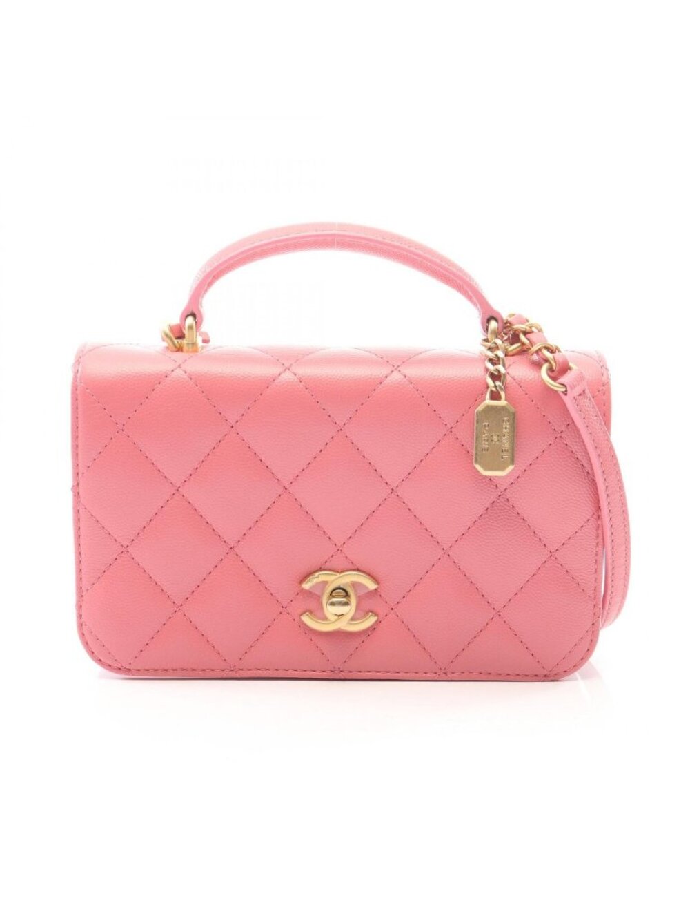Chanel Shoulder Bag Quilted Top Handle 2-Way Pink Caviar Leather Chain